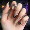 24 Piezas Halloween Telaraña Oscura Corazón Uñas Portables Forma Almendra Uñas Postizas Largas Manicura Atmosférica