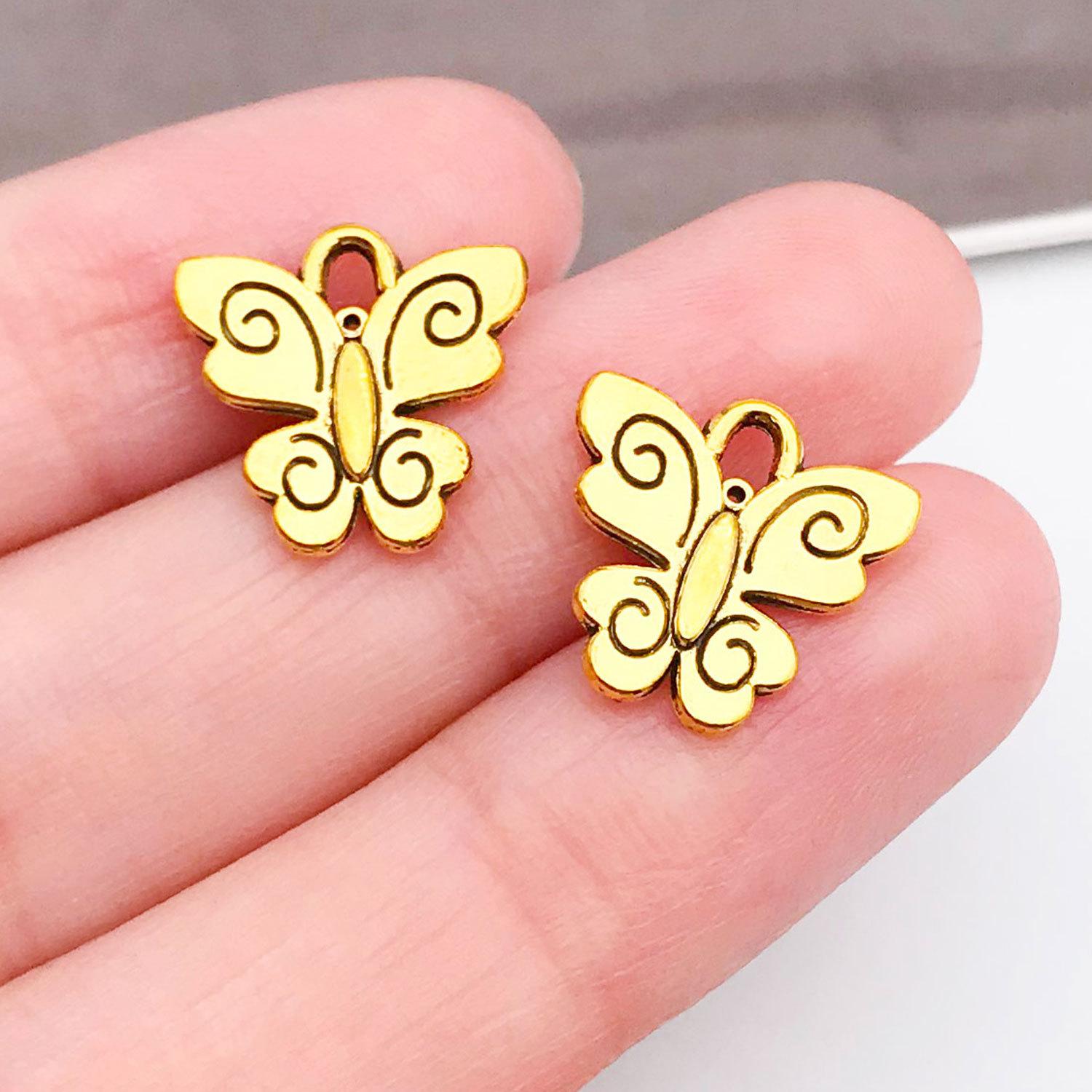 20180-Y-古金锌合金昆虫蝴蝶13x13mm-0.7g.