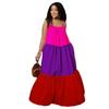 Y1120 Amazon 2022 Verão Estilo Europeu e Americano Patchwork Sem Mangas Color-Block Vestido Longo com Cintura Alta e Barra Larga
