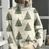 Nova blusa de moletom de gola alta para outono e inverno, suéter de Natal de manga comprida com gola virada e estampado