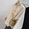 Estilo Novo Outono e Inverno Desenho Animado Preguiçoso Estampa Divertida de Filhote de Cachorro Moletom Solto e Confortável com Gola Redonda Forrado com Fleece Espessado para Mulheres