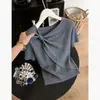Camiseta de Verano con Hombro Retorcido de Manga Corta para Mujer 2026 Bonita Súper Tejido Nuevo Estilo Absolutamente Hermosa Blusa Corta de Seda Hielo