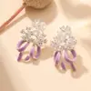 Pendientes de Flor de Pedrería y Lazo de Esmalte, Moda Dulce, Nicho de Lujo Ligero, Gama Alta, Exquisitos, Elegantes, Versátiles