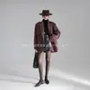 Nuevo Estilo Otoño e Invierno 2025 Hombro Drapeado de Alta Gama Espiga Sarga Lana Abrigo Retro Cuello de Traje Abrigo de Lana para Mujer