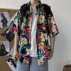 Camisa Floral de Manga Corta Retro Ulzzang Estilo Hong Kong para Hombre, Camisa Suelta Ins Estilo Harajuku, Ropa Trendy con Protección Solar para Pareja de Playa