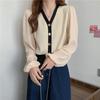 Cardigan de punto para mujer, ajuste ceñido, cuello en V, costuras de gasa, manga larga, nuevo diseño de otoño, top dulce