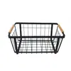 Cesta de Almacenamiento para Encimera de Cocina Transfronteriza Sin Tapa, Cesta de Almacenamiento para Artículos Varios de Escritorio para el Hogar, Cesta de Almacenamiento de Hierro con Mango de Madera Estilo Europeo