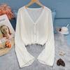 Cardigan de malha para mulheres com capa verde de verão fina de seda de gelo com capa solta de carne externa com xale de estilingue blusa protetor solar