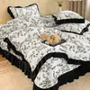 Invierno Estilo Hepburn Leche Polar Colcha Estilo Juego de Cama de Cuatro Piezas Volantes Engrosado Cálido Funda Nórdica Sábana Juego de Tres Piezas