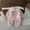 Roupas de Inverno para Bebê Roupas de Casa Estilo Ocidental Fofo Gola de Boneco Coelho Quente Roupa de Lã Roupas Roupa para Bebê Menina