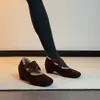 Versão em Pele de Ovelha ~ Sapatilhas Quadradas de Camurça Francesa com Tira Cruzada e Forro de Lã para Mulheres com Elevação Interna Elegantes Estilo Ballet Sapatos Mary Jane