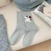 Calcetines Dulces y Versátiles para Mujer de Primavera y Verano, Calcetines Ligeramente Caídos Lindos, Calcetines de Color Sólido, Calcetines de Animales Cálidos de Felpa de Media Pantorrilla, Dibujos Animados
