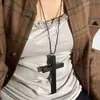 Collar de Cruz de Madera Vintage Estilo Diablo para Mujer Y2K Subcultura Gótica Punk Accesorios Cadena Larga para Clavícula