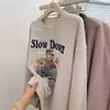 Sudadera blanca y gris de cuello redondo para mujer, nuevo estilo coreano otoño e invierno 2026, corte casual holgado, versátil, con forro polar y engrosada
