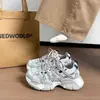 Nuevos Zapatos de Padre de Suela Gruesa de Encaje Versátiles de Moda de Comercio Exterior para Primavera/Verano, Aumentan la Altura, Zapatos Deportivos de Malla Transpirable, Transfronterizos