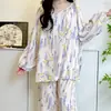 2026 Novo Pijama de Algodão e Seda Estilo Preguiçoso para Mulheres Conjunto de Pijama Pulôver Fino de Manga Curta Estilo Chinês Roupa de Casa Solta