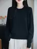 Suéter de Tricô Gola Redonda Canelado 100% Algodão Novo Outono/Inverno 2026 Manga Longa Cor Sólida Solto Base Camisa Top Feminino
