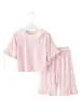 Nuevos pijamas de verano para niñas, top de manga de cinco cuartos y pantalones de nueve cuartos, ropa de estar dulce y linda de modal para niñas pequeñas