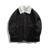 Chaqueta de invierno acolchada para hombre con cuello de borrego, de algodón, con bolsillos grandes, corte holgado, engrosada para mayor calidez