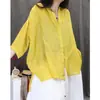 Nova Blusa Casual de Algodão e Linho Verão 2025, Caimento Solto, Versátil, Única, Oversized, Cor Sólida, Manga Longa, Leve, Camisa com Proteção Solar