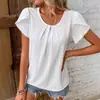 Nueva Camiseta de Verano Amazon Europea y Americana Transfronteriza de Color Sólido de Manga Corta Calada Transpirable