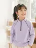 Moletom com Forro de Lã para Crianças e Pré-Adolescentes, Jaqueta Esportiva Trendy para Estudantes, Blusa Infantil de Gola Semi-Alta, Camiseta de Manga Longa para Meninas