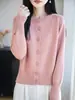 Cardigan de Punto de Algodón Puro con Cuello Redondo de Manga Larga para Mujer, Color Sólido, Holgado, Versátil, Abrigo Superior, Nuevo Otoño/Invierno 2026