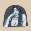 Chapéu de Tricô Jacquard com Bloqueio de Cor Estilo Europeu e Americano Personagem de Anime Outono e Inverno para Homens e Mulheres, Gorro Quente e de Personalidade Única Venda por Atacado