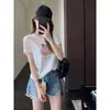 Linda y juvenil camiseta coreana de estilo holgado con bordado adelgazante, top casual de manga corta de dibujos animados para mujer, nuevo modelo de verano H072001