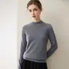Suéter premium de cachemir 100% puro sin costuras para mujer, cuello semi-alto, simple y elegante, adecuado para ir al trabajo, capa base adelgazante