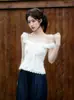 Top sin mangas Xieburou con volantes, cuello cuadrado, corte ajustado para mujer, estilo francés de verano, patchwork de encaje, top corto juvenil y versátil