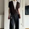 Camiseta de Punto Manga Corta con Cuello Falso de Dos Piezas para Hombres y Mujeres, Bloques de Color de Verano, Estilo Lujo Ligero Old Money, Top Casual para el Trabajo