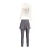 Conjunto de Yoga para Mujer Estilo Nuevo Manga Larga Cubre-traje Pantalones Deportivos de Dos Piezas Falsas Transpirables Adelgazantes Fitness Running Versátil de Dos Piezas