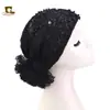 Novo Chapéu Turbante de Renda com Flores Vazadas em Cores Combinadas para Mulheres, Chapéu Turbante para Cuidados com o Cabelo Jdt-502