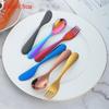 Temporada de apertura acero inoxidable Cuchillo, tenedor y cuchara para niños Dorado portátil estudiante jardín de infancia exterior juego para el hogar