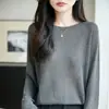 Suéter de punto sin costuras para mujer con cuello redondo, diseño de malla, transpirable, fino, de manga larga, estilo casual, corte holgado, jersey versátil