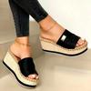 Nuevos sandalias y chanclas de moda para mujer de talla grande de verano con boca de pez, tela, Europa y Estados Unidos, sandalias y chanclas de moda, zapatos de mujer con tacón de cuña aumentado, venta al por mayor de fábrica
