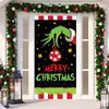 Decoración de Cubierta de Puerta de Navidad Tela Colgante Monstruo Peludo Verde Cubierta de Puerta Grinch Cortina de Puerta Grinch de Navidad Tapiz de Año Nuevo Juego de Puerta Fondo