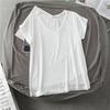 Camiseta blanca de manga corta con cuello en V para mujer, estilo coreano, holgada, de color liso, básica y combinable, de verano