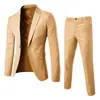 Aliexpress Transfronterizo Nuevo Conjunto de Traje para Hombre Europeo y Americano Juventud Color Sólido Traje Casual de Negocios Dos Piezas Ropa Formal