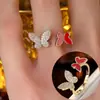 Anillo Abierto de Mariposa Asimétrico de Moda Zirconia de Lujo Incrustada Esmalte Diseño de Lote Pequeño Sentido del Diseño Anillo Ajustable para el Dedo Índice