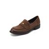 Mocasines de Piel de Cabra de Alta Calidad con Suela Suave Moneda de Oro Primavera 2024 Tacón Bajo Punta Redonda Zapatos Pequeños de Cuero Completamente de Cuero Genuino Planos de Boca Profunda para Mujer