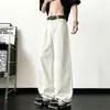 Pantalones casuales lavados color gris carbón para hombre, pantalones rectos holgados finos de verano, pantalones de trabajo de pierna ancha con caída de estilo americano moderno