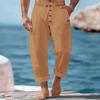 Pantalones de playa americanos de primavera y otoño de Amazon Independent Station, de algodón y lino, de color liso, holgados, con cordón y botones, informales, para hombre