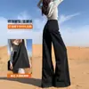 Calça Jeans Boca de Sino Preta Feminina Outono e Inverno 2025 Nova Cintura Alta Emagrecedora Solta Versátil Wide-Leg Comprimento Total