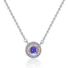 Cadena para Clavícula de Plata de Ley S925 Transfronteriza Europea y Americana, Moda Versátil Piedra Preciosa Redonda de Color Moissanita Gra de 1 Quilate Collar al por Mayor