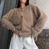 Cárdigan de Punto con Cuello en V Estilo Europeo para Mujer, Nuevo Suéter Versátil de Color Sólido con Tejido de Piel Sintética de Visón, Otoño e Invierno 2025