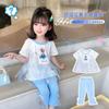 Traje de verano para niñas Ropa nueva para niños Camiseta de manga corta para niños Niños pequeños y medianos Estilo occidental Chaqueta base para bebé Conjunto de dos piezas