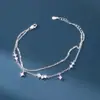 Prata S925 Nalan Exquisito e Simples Design de Nicho Ins Estrela de Quatro Pontas Diamante Estrela de Cinco Pontas Pulseira de Camada Dupla S8414