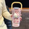 Nova Caneca Térmica Estilosa da Hello Kitty com Alça, Copo de Água de Desenho Animado para Estudantes, Copo com Canudo de Aço Inoxidável 316
